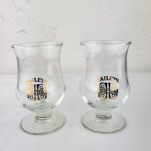 2 Baileys Irish Cream Shot Glasses Cordial Gold Logo Stemmed Footed Fancy Goblet